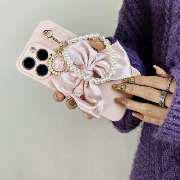 Elegant Pink Bow iPhone 16 Pro Max Case with Pearl Charm - Picture 3 of 6